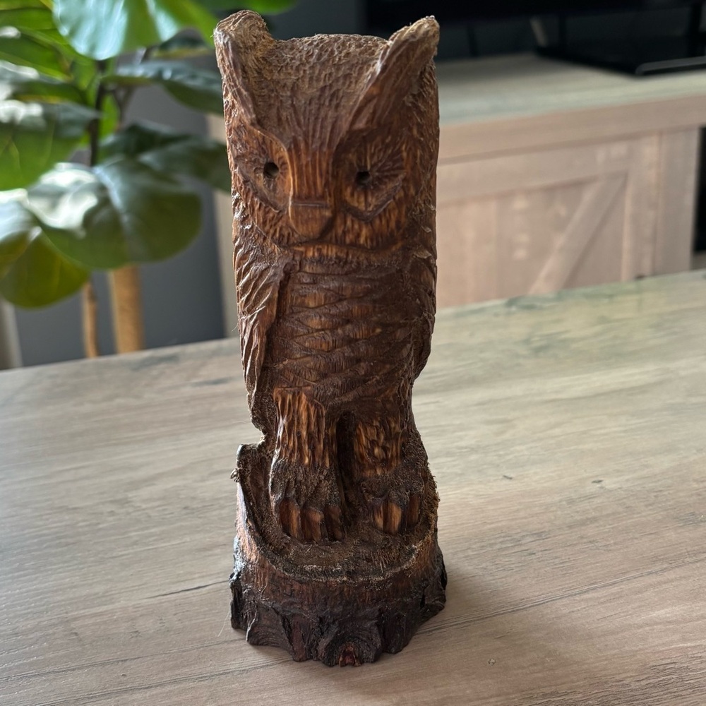Hand Carved Wooden Owl Figurine. One Of A Kind. Mint Condition.